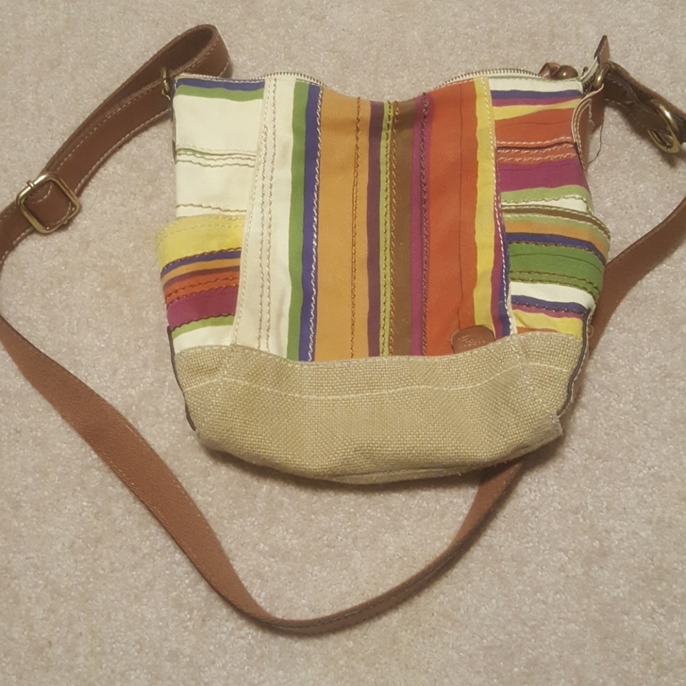 Fossil Striped Canvas Crossbody Bag